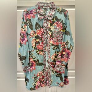 Soft Surroundings Size XL Buttoned Tunic Top or Shirt Dress Floral Comfort!